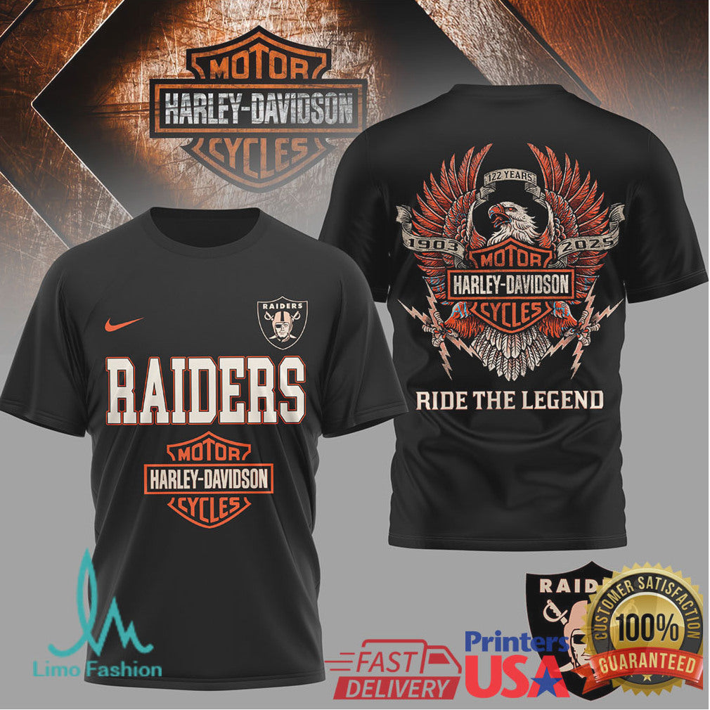 Las Vegas Raiders x Harley Davidson 122nd Anniversary Black T Shirt - Limotees LLC