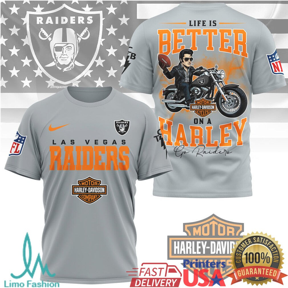 Las Vegas Raiders x Harley Davidson Life Is Better On A Harley T Shirt - Limotees LLC