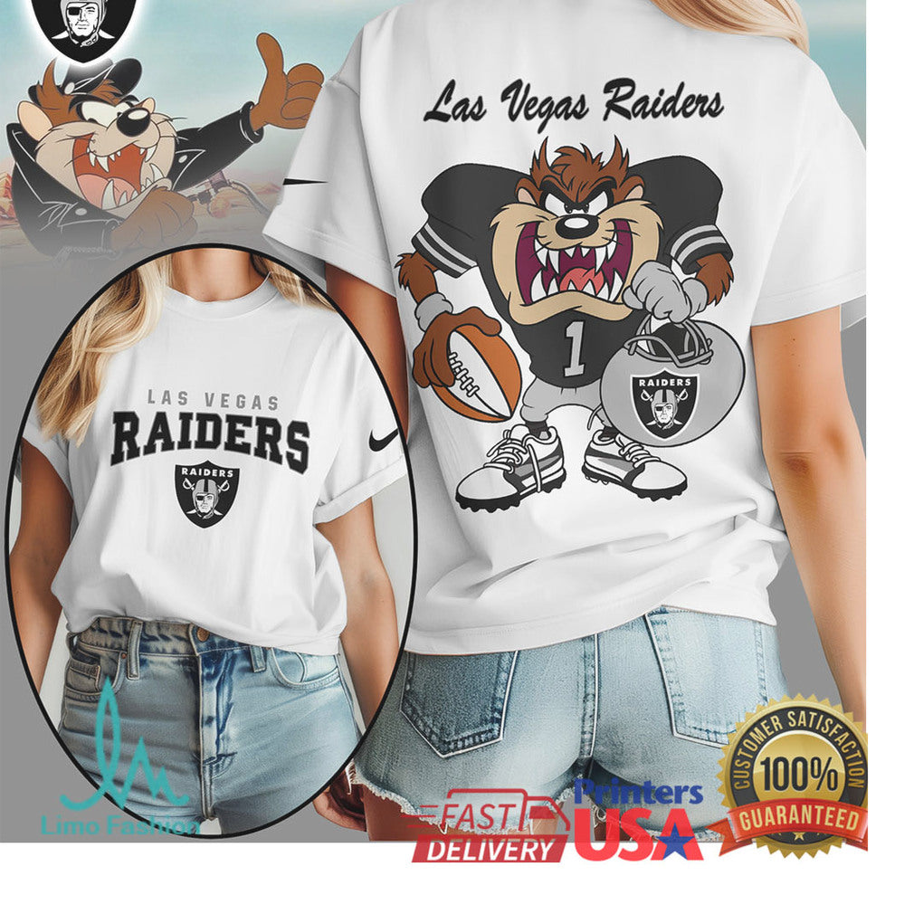 Las Vegas Raiders x Looney Tunes Taz Silver & Black Graphic T Shirt - Limotees LLC