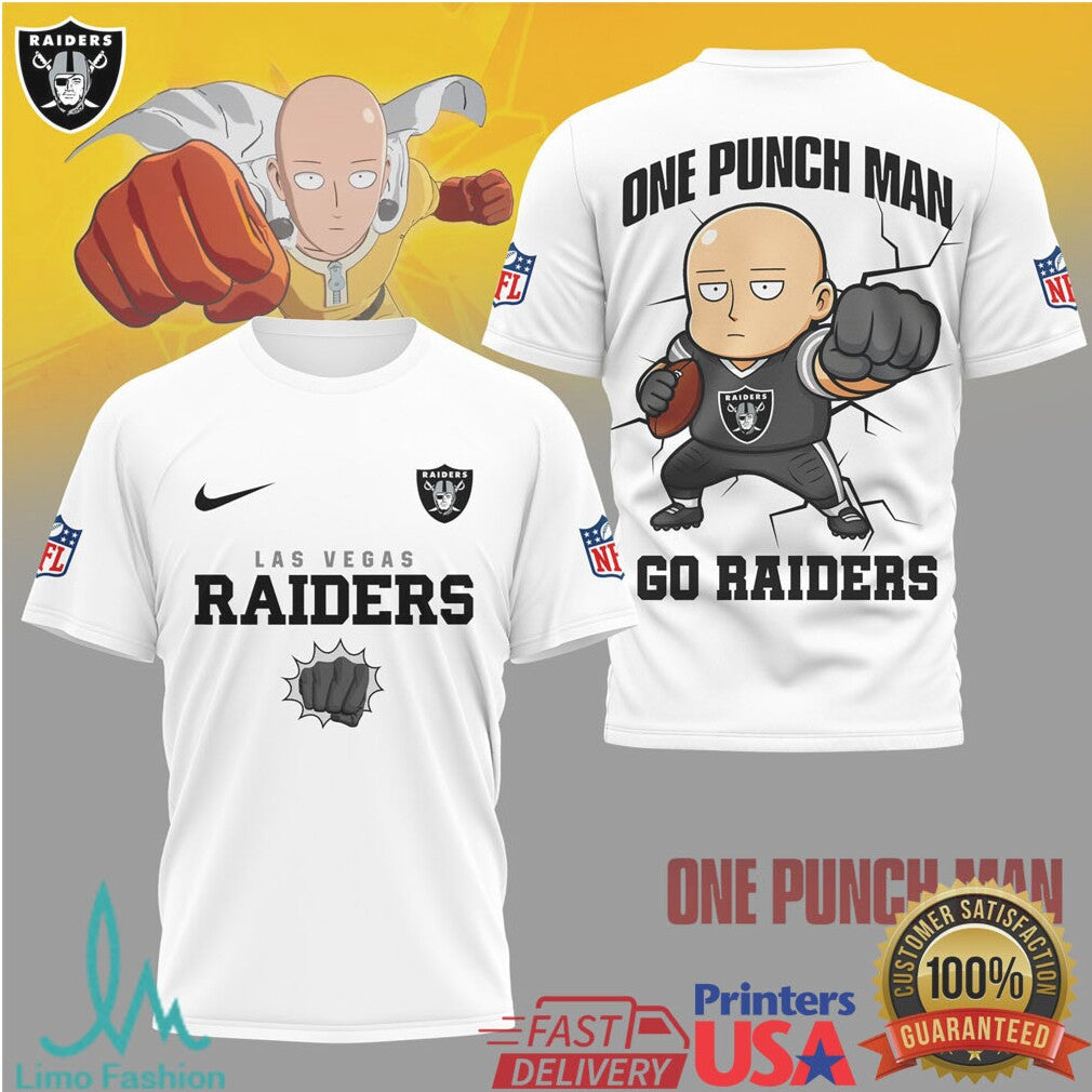 Las Vegas Raiders x One Punch Man Saitama NFL Graphic Tee - Limotees LLC