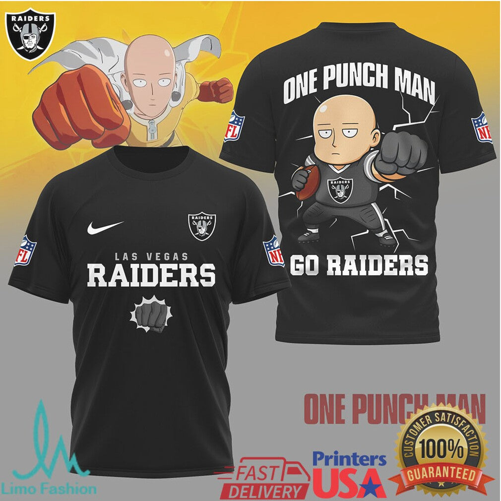 Las Vegas Raiders x One Punch Man Saitama NFL Graphic Tee - Limotees LLC