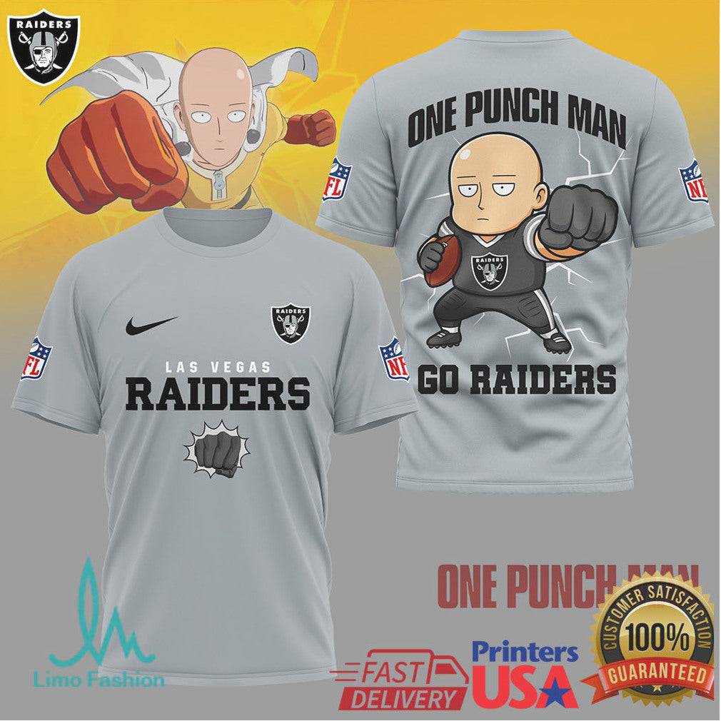 Las Vegas Raiders x One Punch Man Saitama NFL Graphic Tee - Limotees LLC