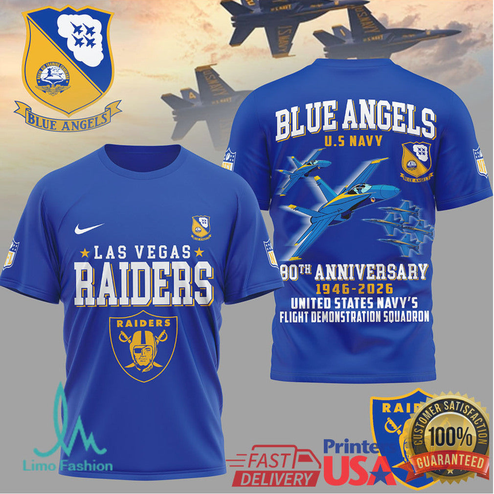 Las Vegas Raiders x U.S. Navy Blue Angels 80th Anniversary 1946 2026 T Shirt - Limotees LLC