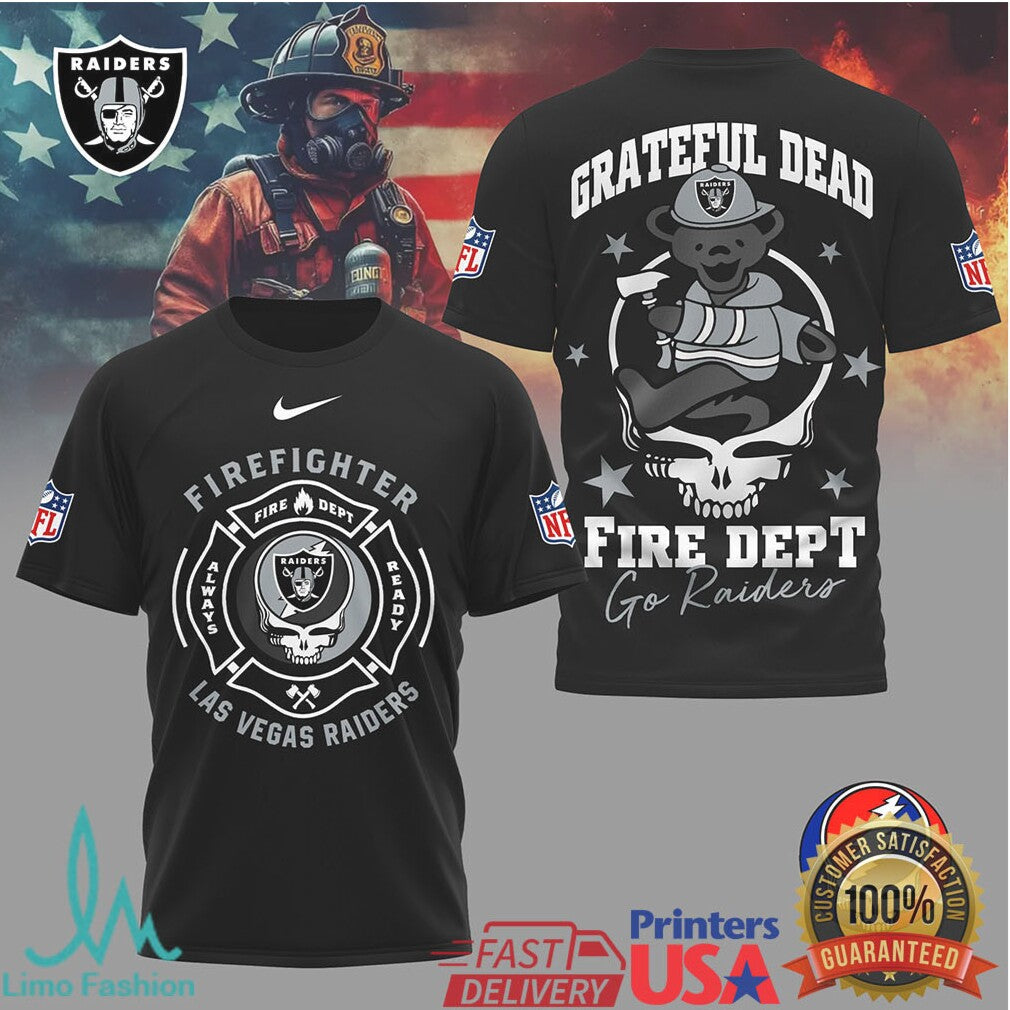 Las Vegas RaidersOfficial NFL Grateful Dead Firefighter 3D Shirt - Limotees LLC