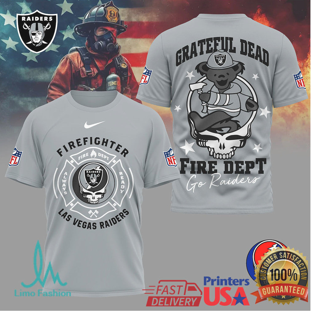 Las Vegas RaidersOfficial NFL Grateful Dead Firefighter 3D Shirt - Limotees LLC