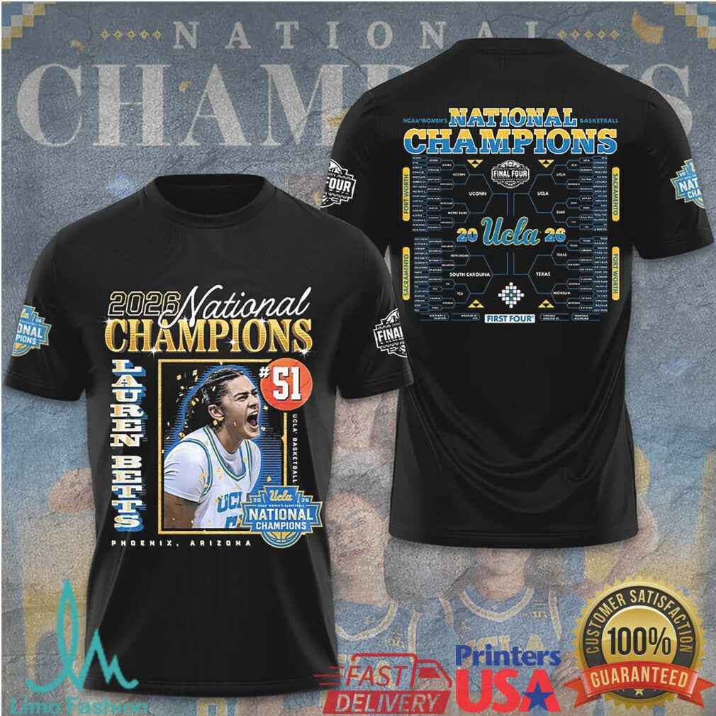 Lauren Betts 51 UCLA Bruins 2026 NCAA Women's Basketball National Champions Black Fans T Shirt