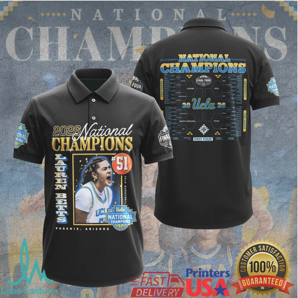 Lauren Betts 51 UCLA Bruins 2026 NCAA Women's Basketball National Champions Black Fans T Shirt
