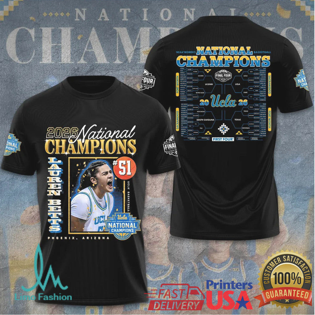 Lauren Betts 51 UCLA Bruins 2026 NCAA Women's Basketball National Champions Black Fans T Shirt