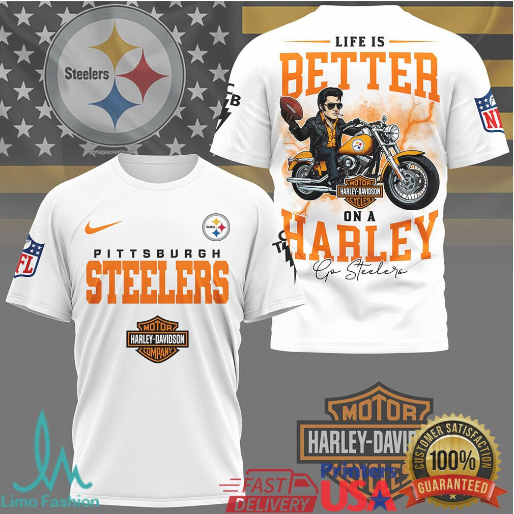 Pittsburgh Steelers Official NFL Elvis Presley Harley Davidson 3D Shirt - Limotees LLC