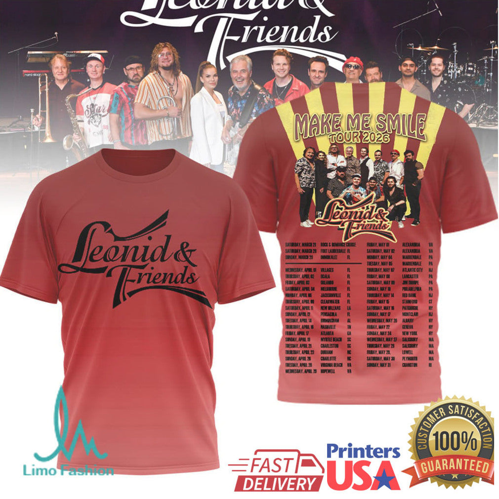 Leonid & Friends Make Me Smile Tour 2026 Merch Band Photo Red Tee - Limotees LLC