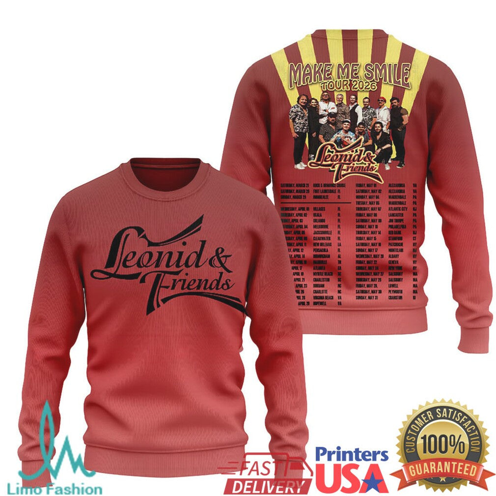 Leonid & Friends Make Me Smile Tour 2026 Merch Band Photo Red Tee - Limotees LLC
