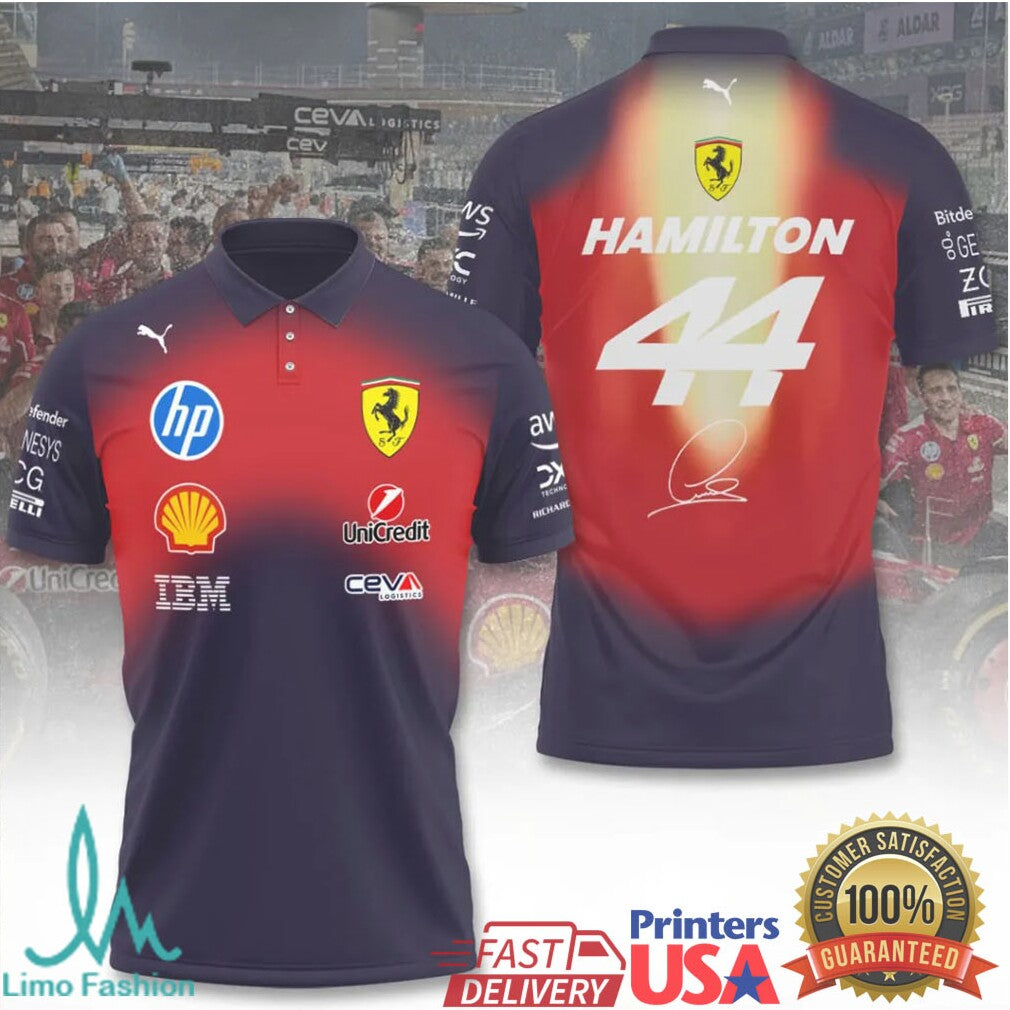 Lewis Hamilton #44 Ferrari F1 Racing Gradient Team Gear T Shirt - Limotees LLC