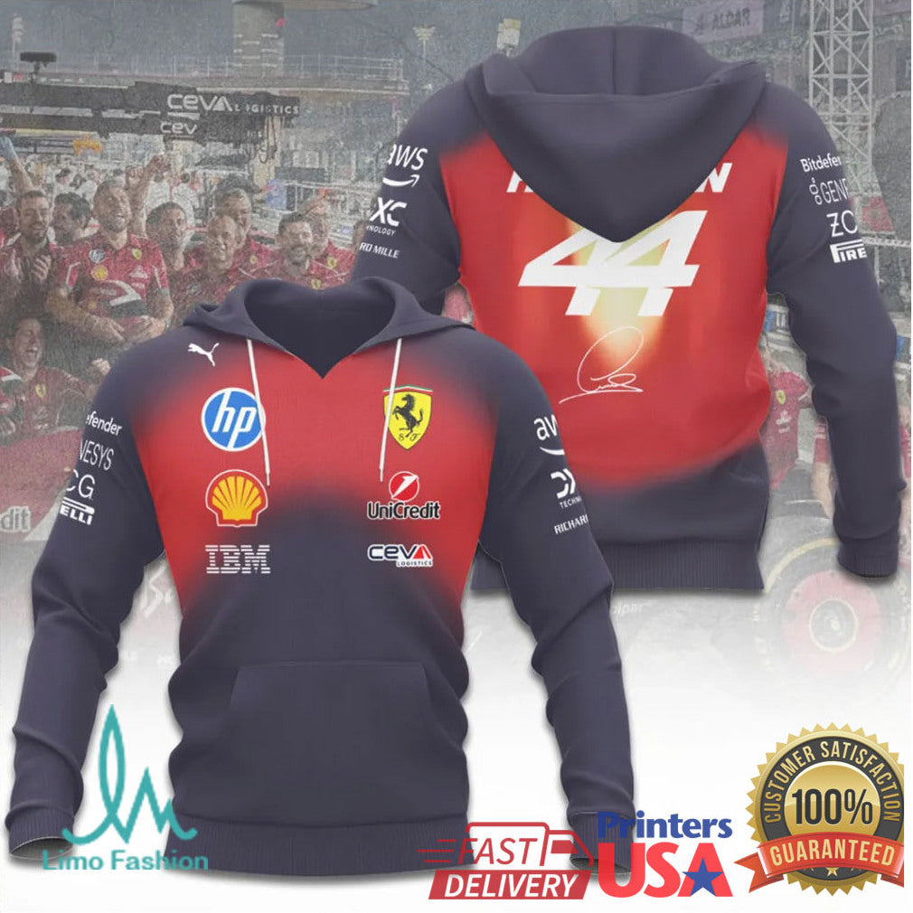 Lewis Hamilton #44 Ferrari F1 Racing Gradient Team Gear T Shirt - Limotees LLC