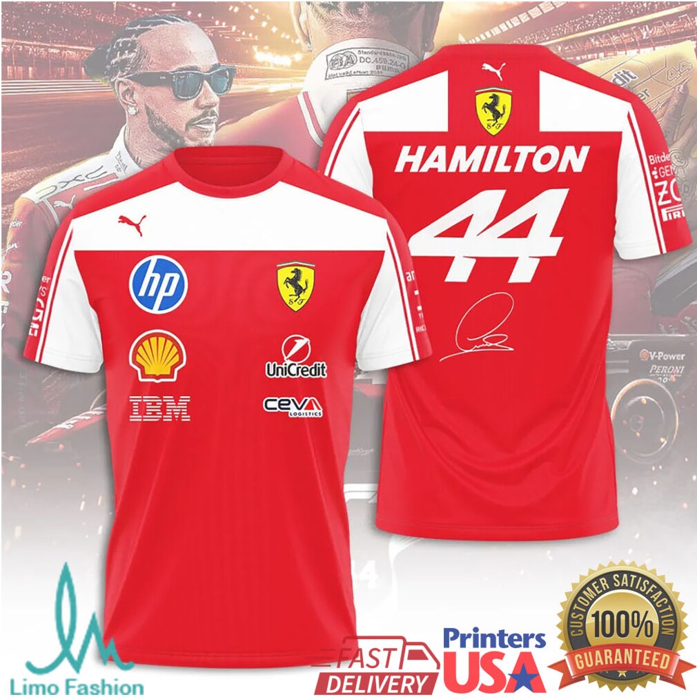 Lewis Hamilton #44 Ferrari F1 Team 2025 Red White Racing Fan Apparel T Shirt