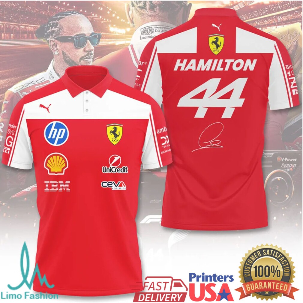 Lewis Hamilton #44 Ferrari F1 Team 2025 Red White Racing Fan Apparel T Shirt