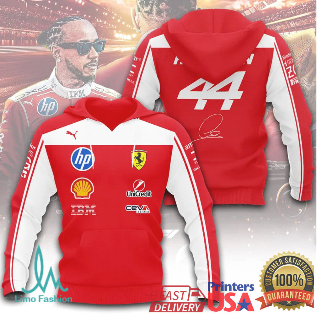 Lewis Hamilton #44 Ferrari F1 Team 2025 Red White Racing Fan Apparel T Shirt