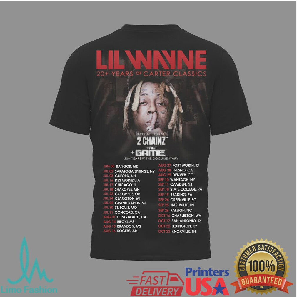 Lil Wayne 20+ Years of Carter Classics Tour T Shirt with 2 Chainz & The Game - Limotees LLC