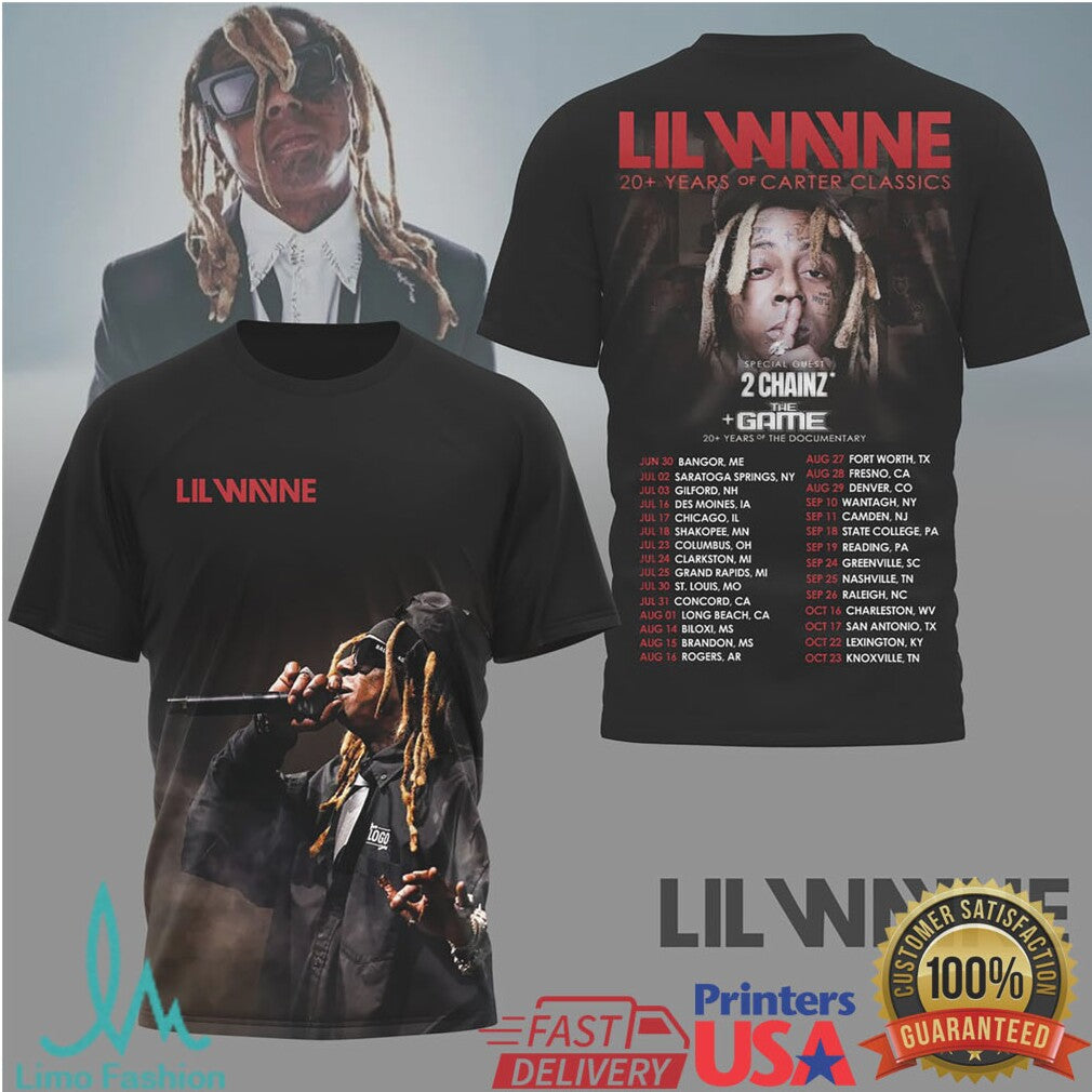Lil Wayne 20+ Years of Carter Classics Tour T Shirt with 2 Chainz & The Game - Limotees LLC