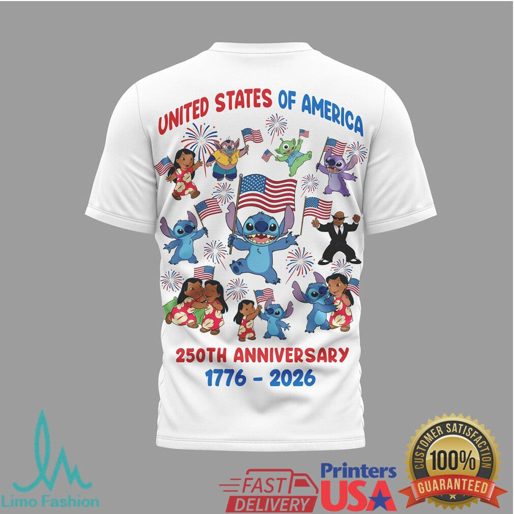 Lilo & Stitch Collection 250th Anniversary USA 1776 2026 Patriotic T Shirt - Limotees LLC