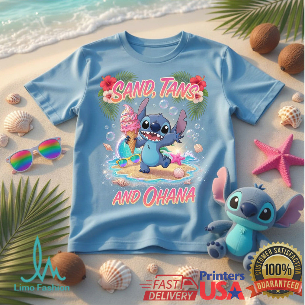 Lilo & Stitch Sand Tans and Ohana Tropical Beach Vacation Disney T Shirt - Limotees LLC