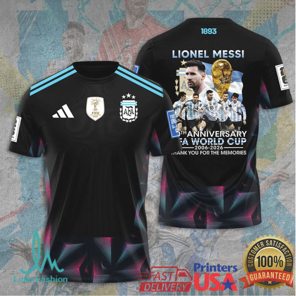 Lionel Messi 20th Anniversary Argentina FIFA World Cup 2006 2026 Soccer Retro Fans T Shirt - Limotees LLC
