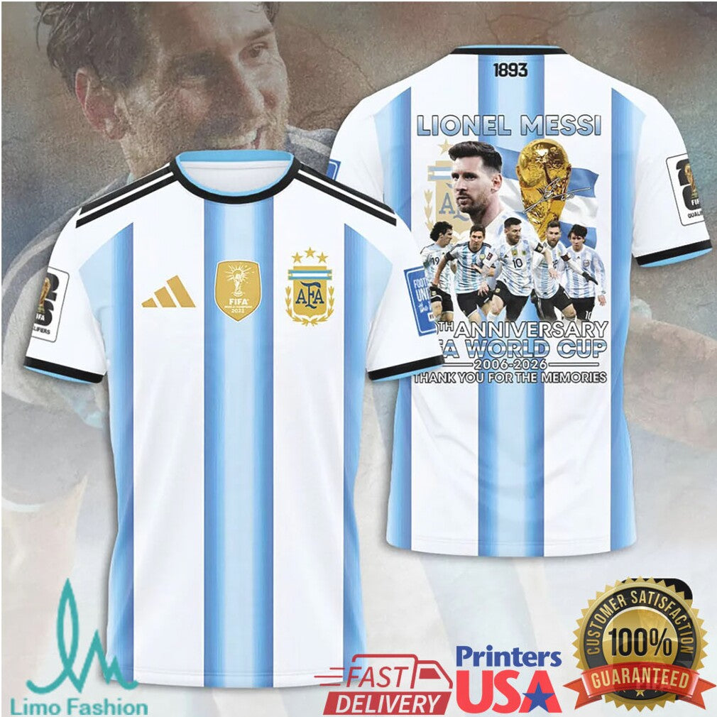 Lionel Messi Argentina 20th Anniversary World Cup 2006 2026 Thank You For The Memories Fans T Shirt - Limotees LLC