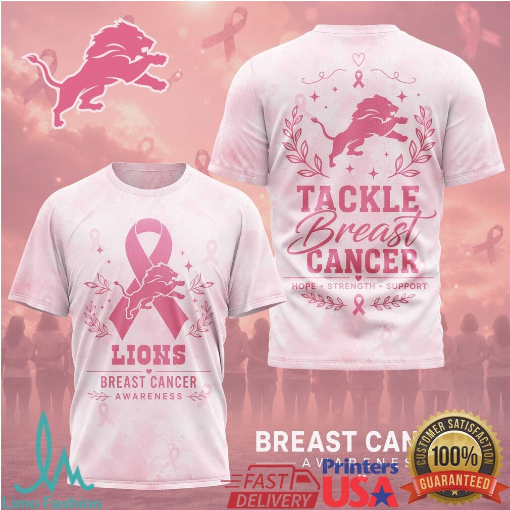 Lions Tackle Breast Cancer Awareness Pink Ribbons T Shirt - Limotees LLC