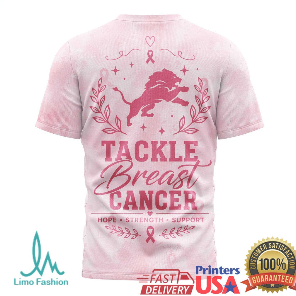 Lions Tackle Breast Cancer Awareness Pink Ribbons T Shirt - Limotees LLC