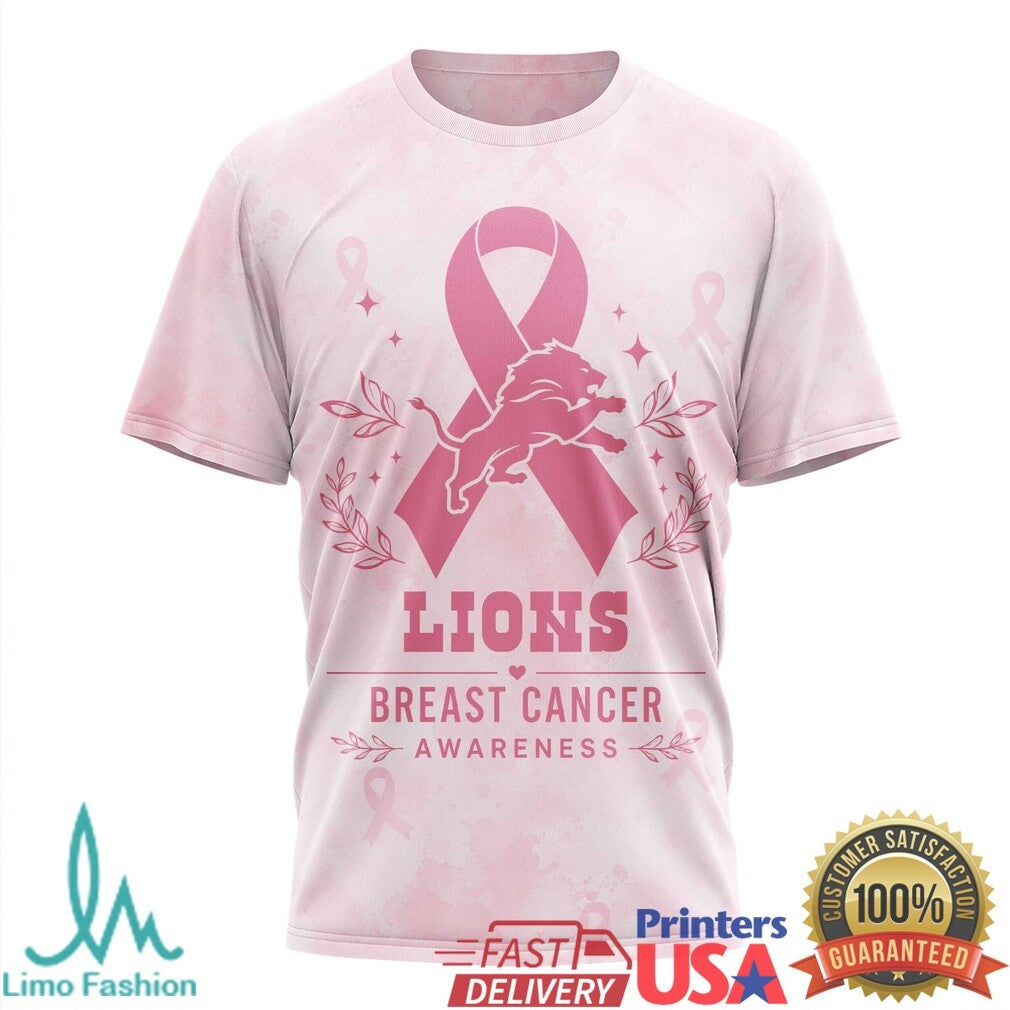 Lions Tackle Breast Cancer Awareness Pink Ribbons T Shirt - Limotees LLC