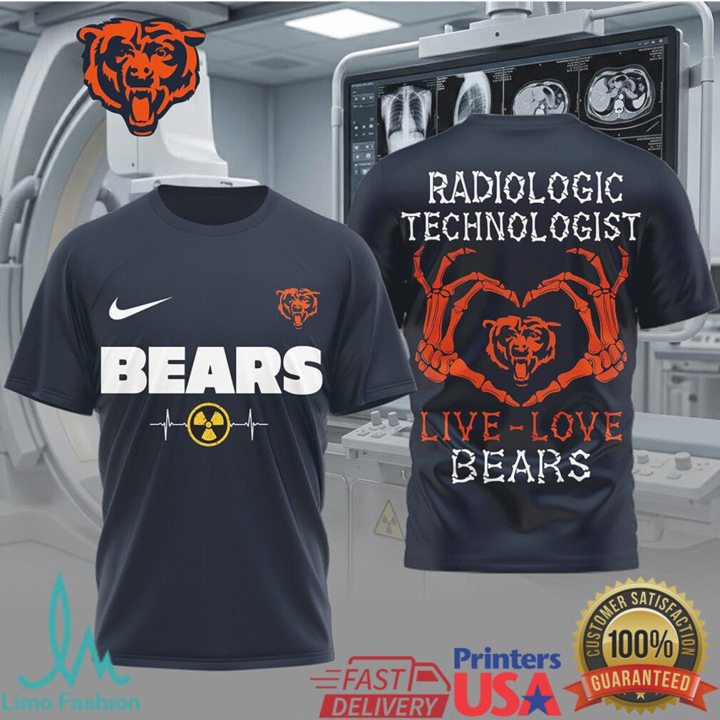 Live Love Bears Radiologic Technologist T Shirt Chicago Football Rad Tech Skeleton Heart Graphic - Limotees LLC