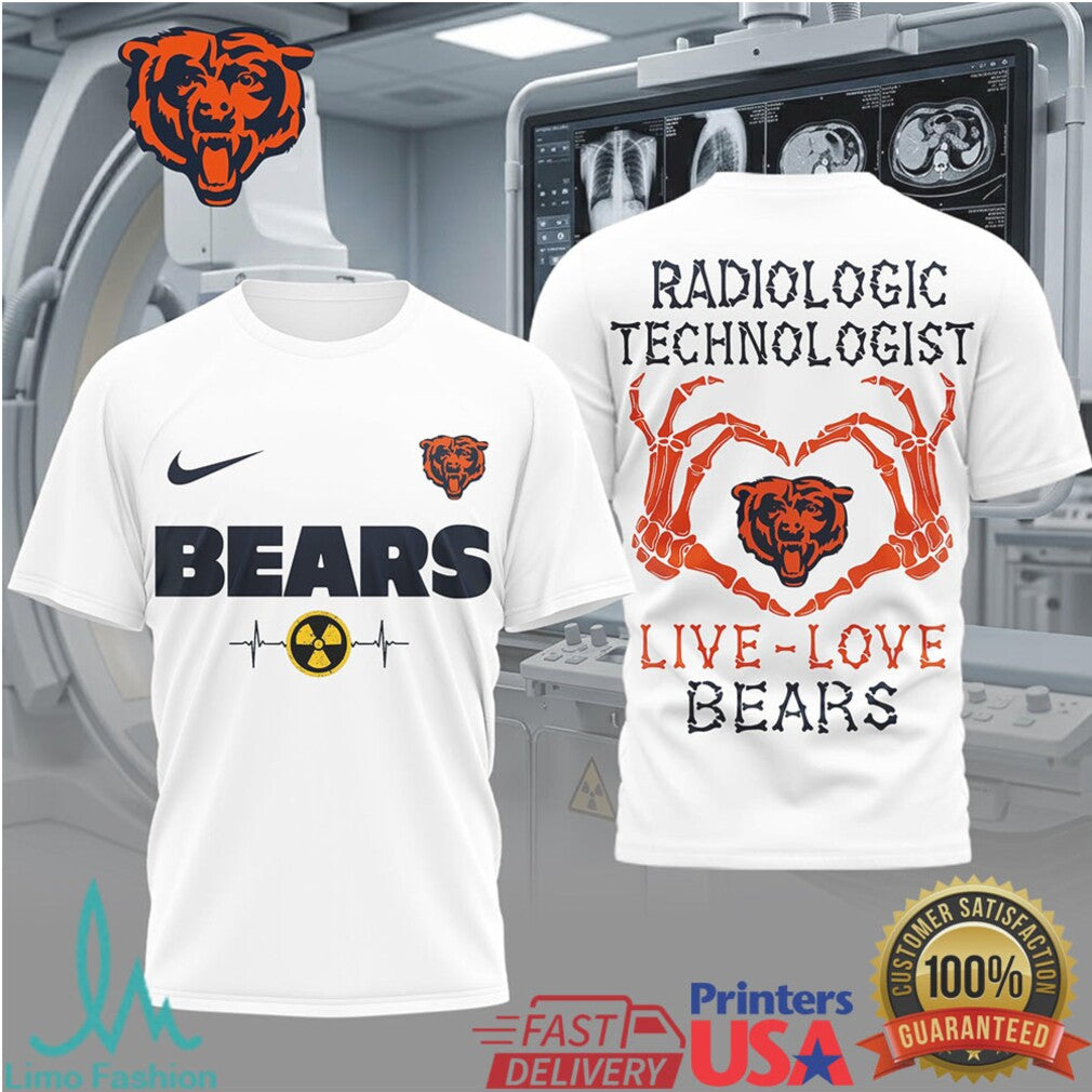 Live Love Bears Radiologic Technologist T Shirt Chicago Football Rad Tech Skeleton Heart Graphic - Limotees LLC
