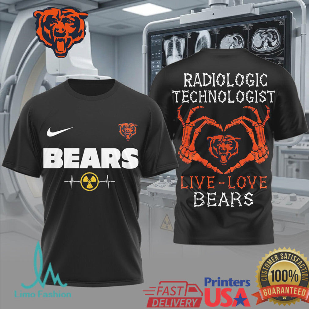 Live Love Bears Radiologic Technologist T Shirt Chicago Football Rad Tech Skeleton Heart Graphic - Limotees LLC