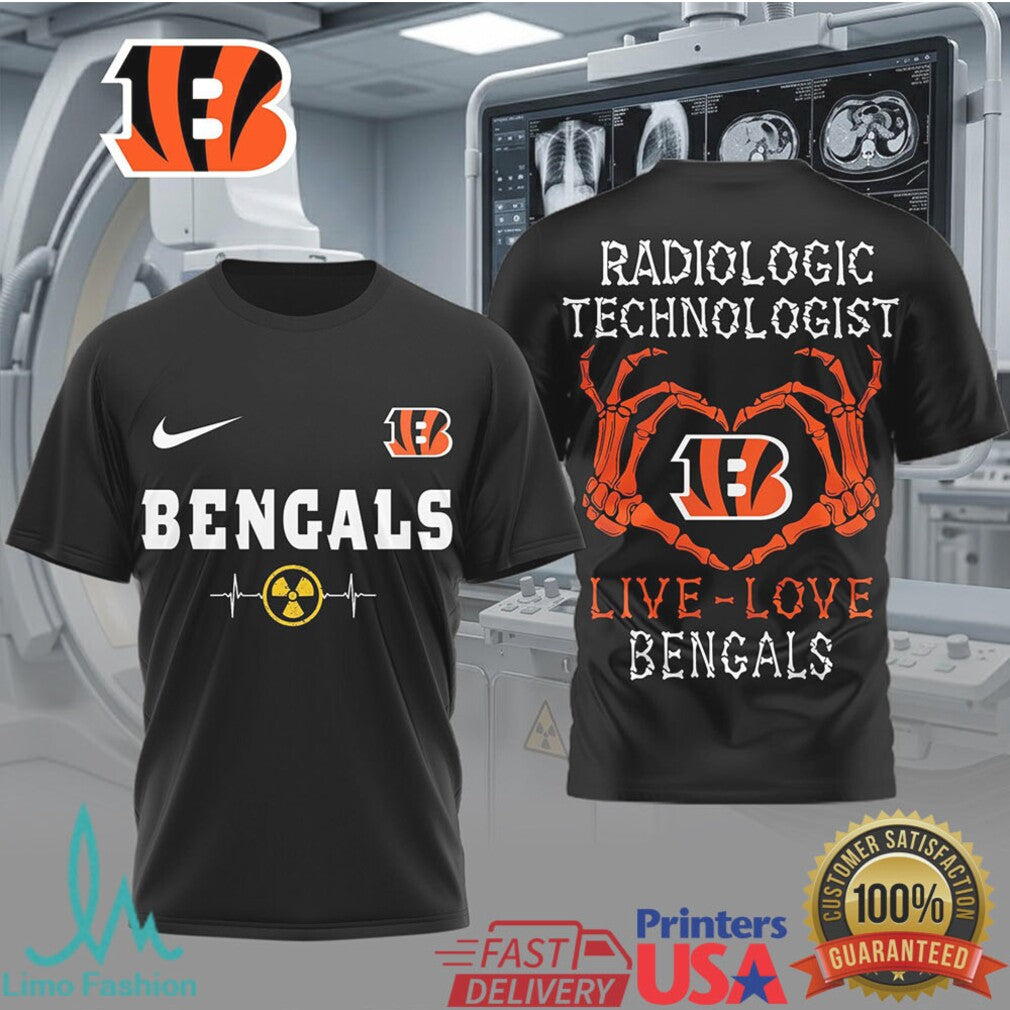 Live Love Bengals Radiologic Technologist T Shirt Cincinnati Football Rad Tech Skeleton T Shirt - Limotees LLC