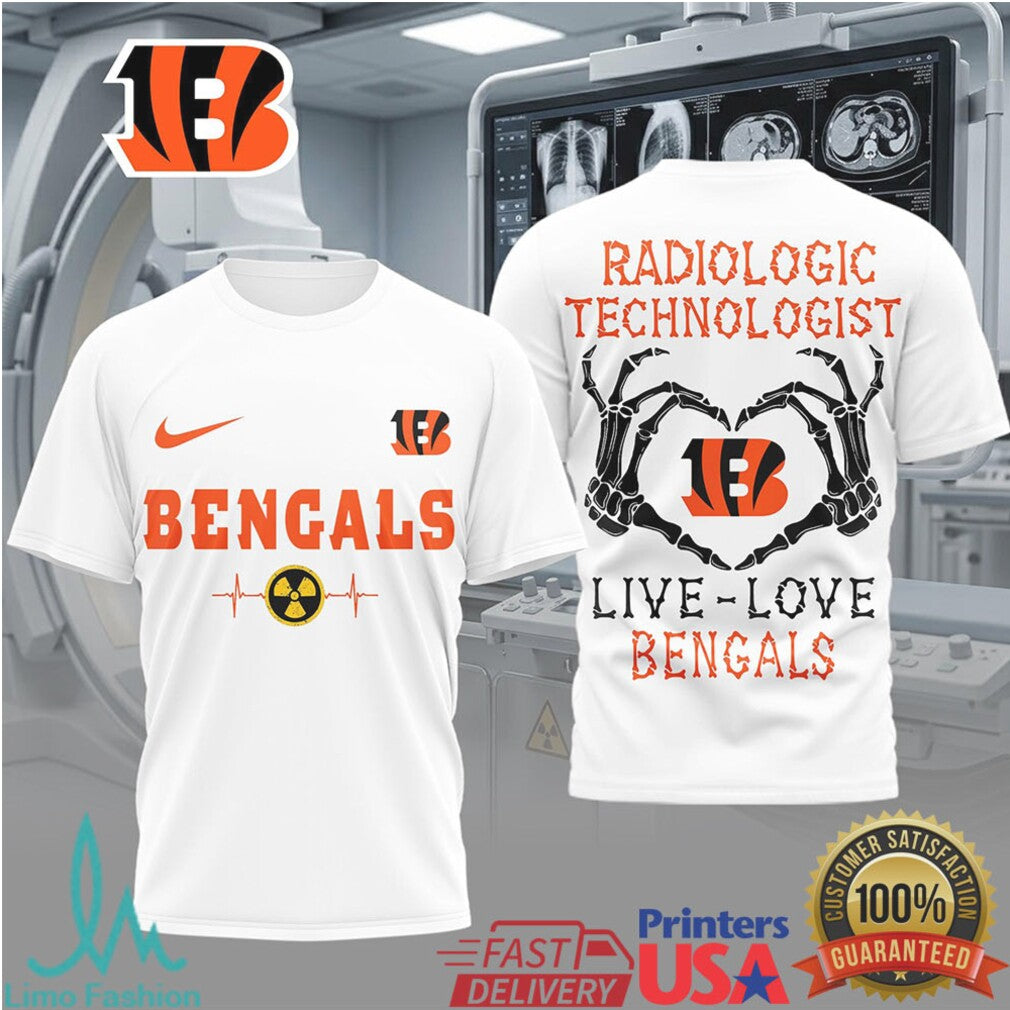 Live Love Bengals Radiologic Technologist T Shirt Cincinnati Football Rad Tech Skeleton T Shirt - Limotees LLC