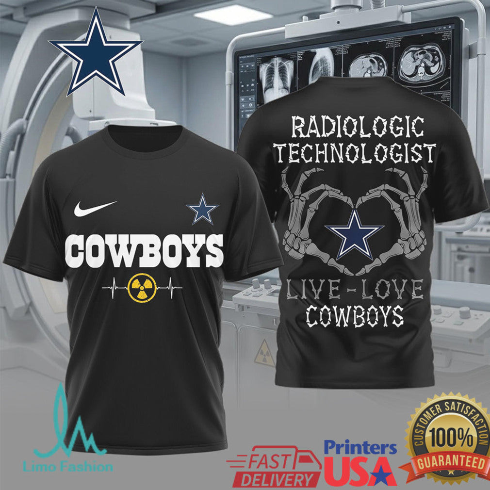 Live Love Cowboys Radiologic Technologist T Shirt Dallas Football Rad Tech Skeleton Heart Gift - Limotees LLC