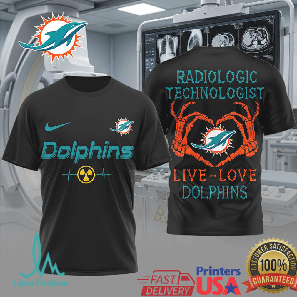 Live Love Dolphins Radiologic Technologist T Shirt Miami Football X Ray Tech Skeleton Design