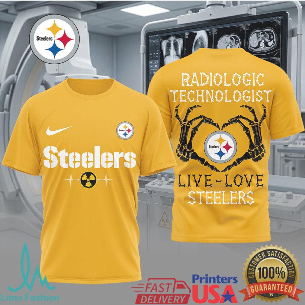 Live Love Steelers Radiologic Technologist T Shirt Pittsburgh Football Rad Tech Skeleton Heart T Shirt - Limotees LLC