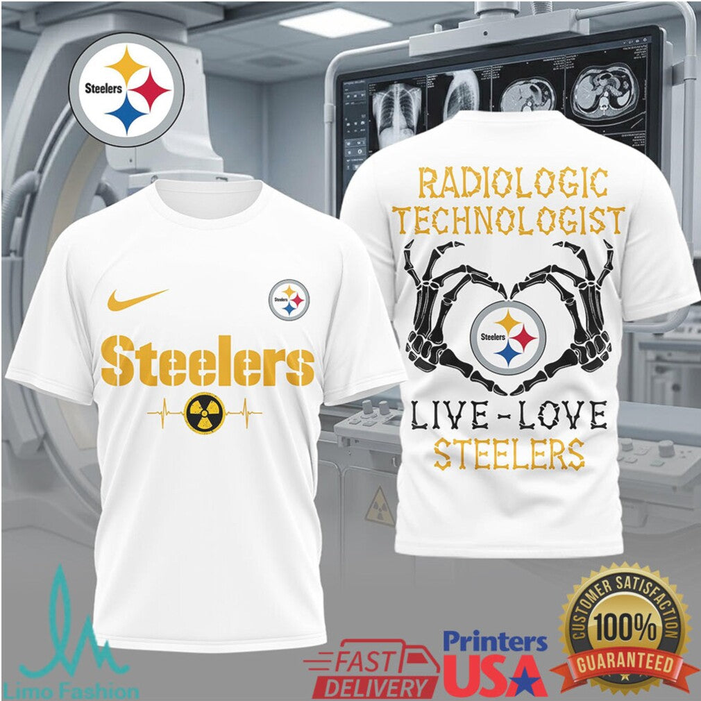 Live Love Steelers Radiologic Technologist T Shirt Pittsburgh Football Rad Tech Skeleton Heart T Shirt - Limotees LLC