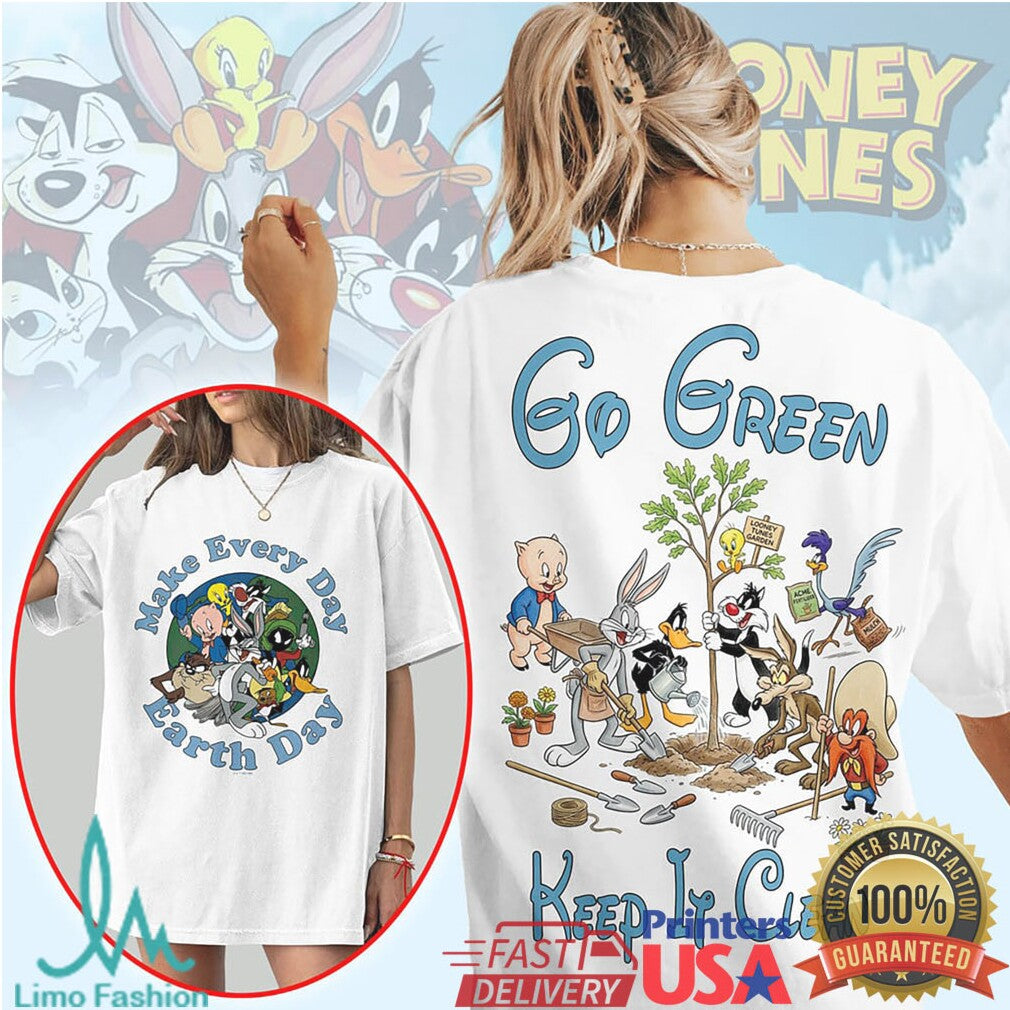 Looney Tunes Go Green Keep It Clean Earth Day Characters Graphic T Shirt - Limotees LLC