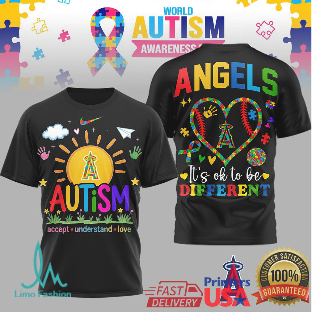Los Angeles Angels World Autism Awareness It's OK To Be Different T Shirt - Limotees LLC