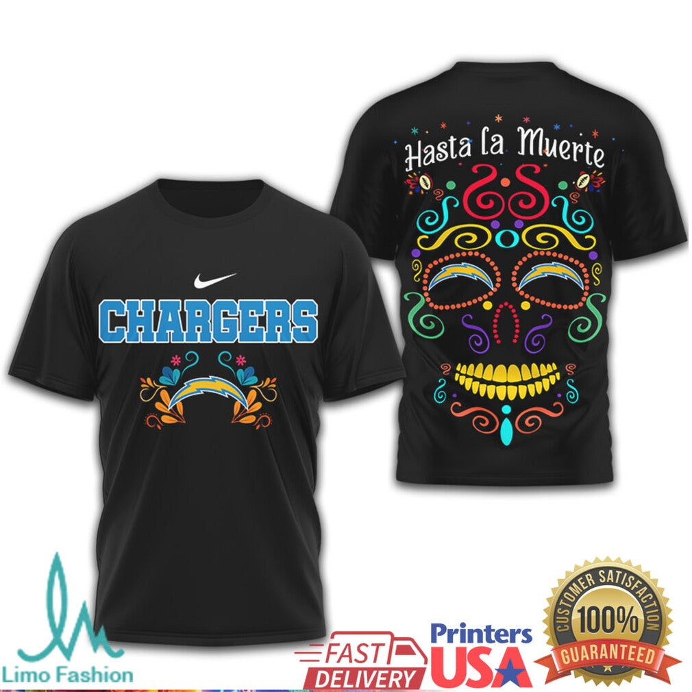 Los Angeles Chargers Day of the Dead Sugar Skull T Shirt Hasta la Muerte Edition