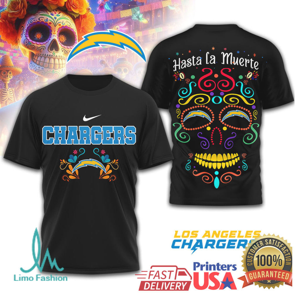 Los Angeles Chargers Day of the Dead Sugar Skull T Shirt Hasta la Muerte Edition