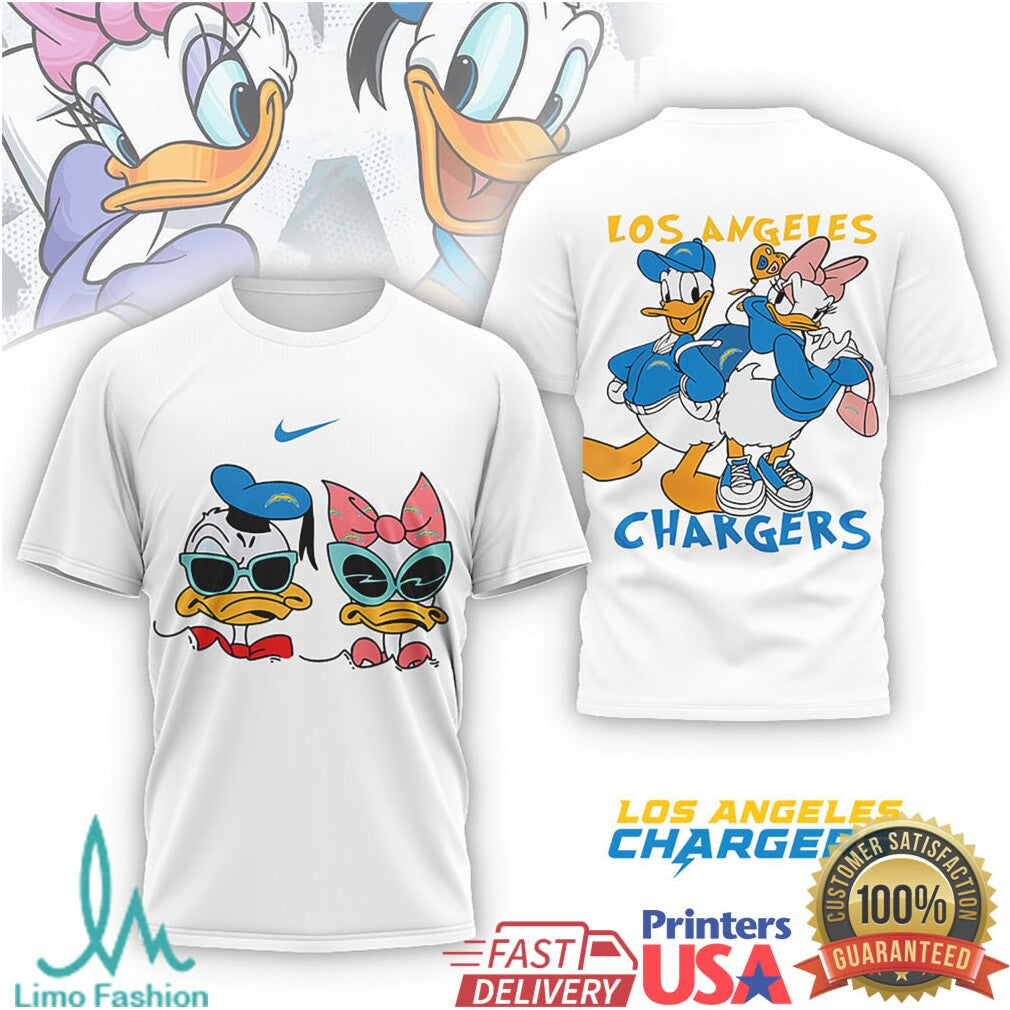 Los Angeles Chargers Donald & Daisy Duck NFL Mascot T shirt - Limotees LLC