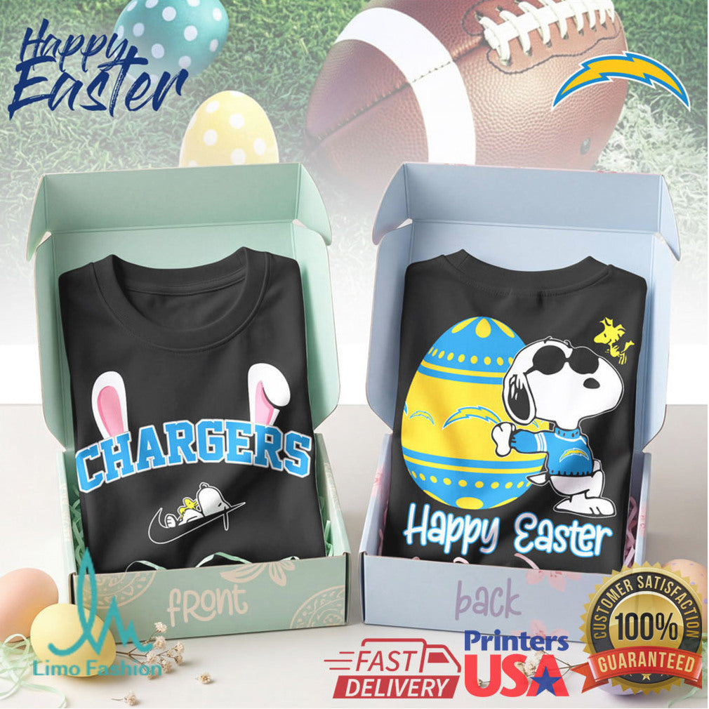 Los Angeles Chargers Easter Snoopy & Woodstock Bunny Ears T Shirt - Limotees LLC