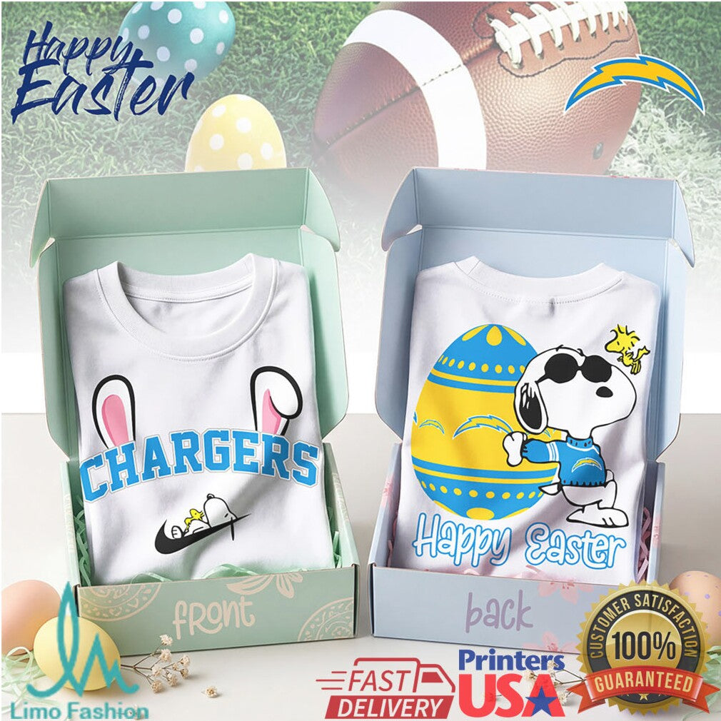 Los Angeles Chargers Easter Snoopy & Woodstock Bunny Ears T Shirt - Limotees LLC
