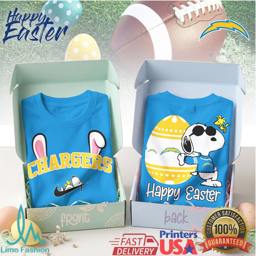 Los Angeles Chargers Easter Snoopy & Woodstock Bunny Ears T Shirt - Limotees LLC
