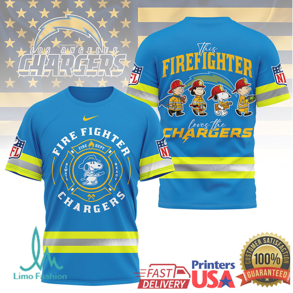 Los Angeles Chargers Firefighter Snoopy NFL Fire Dept T Shirt - Limotees LLC