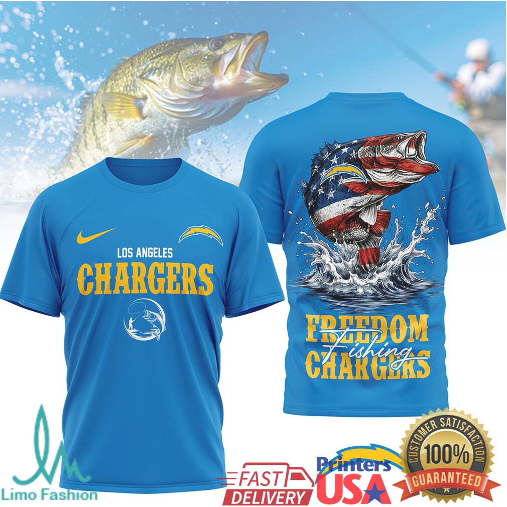 Los Angeles Chargers Freedom Fishing Bass Flag Graphic T Shirt