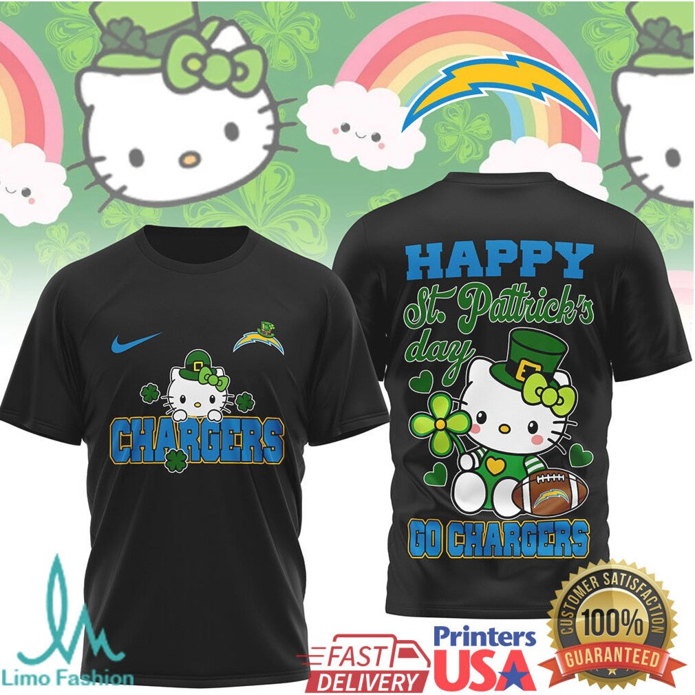 Los Angeles Chargers Hello Kitty St. Patrick's Day Football T Shirt - Limotees LLC