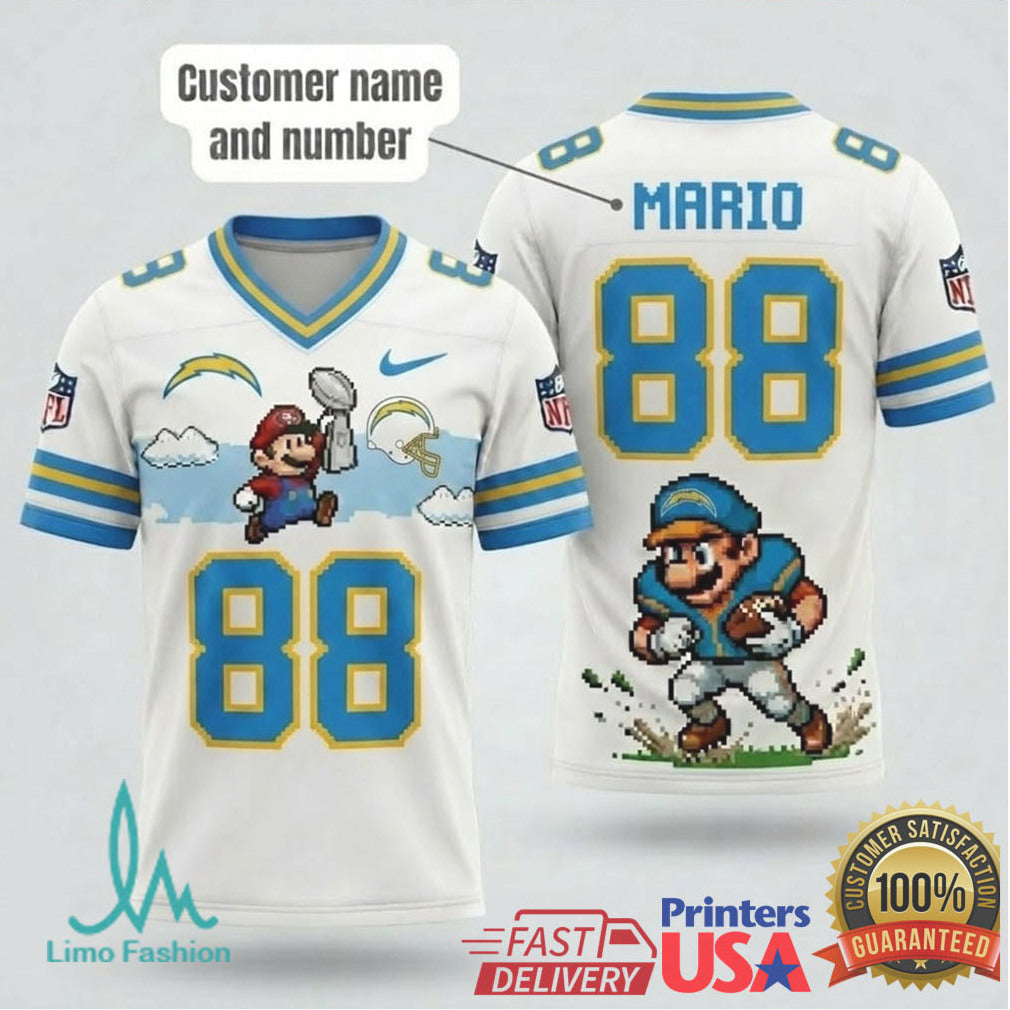 Los Angeles Chargers Mario Pixel Art Personalized NFL Football T Shirt - Limotees LLC